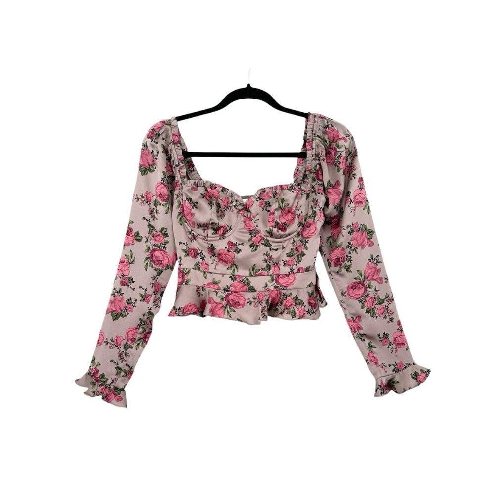 ASTR the Label Floral Sweetheart Neck Underwire Satin Top - Picture 2 of 8
